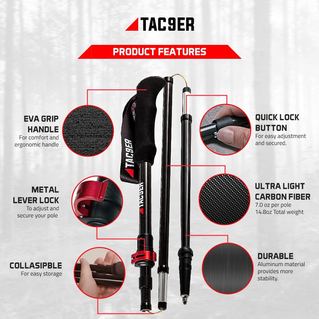 Carbon Fiber Trekking Poles for Hiking Collapsible and Foldable