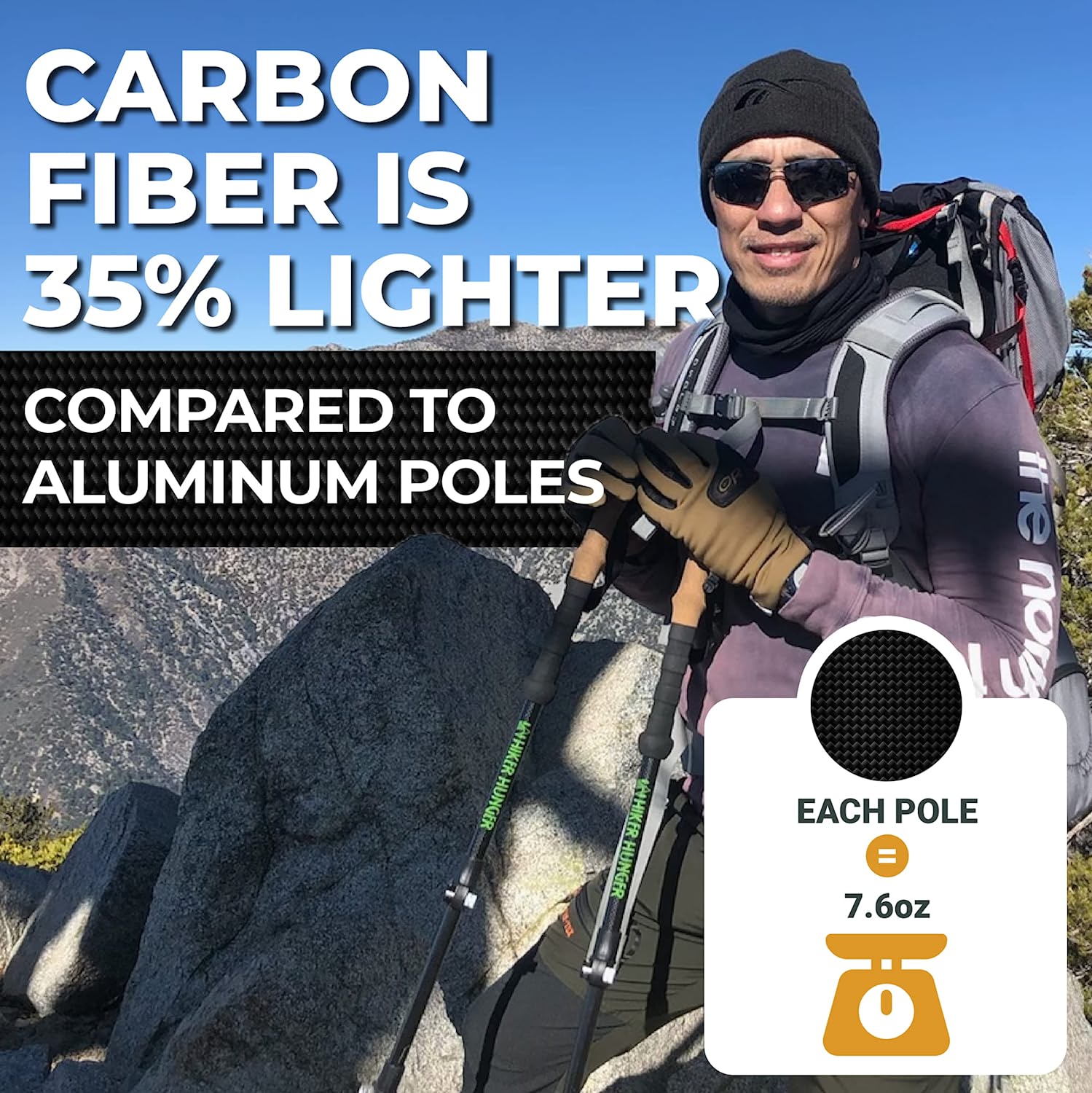 Carbon Fiber Collapsible Walking Stick for Hiking