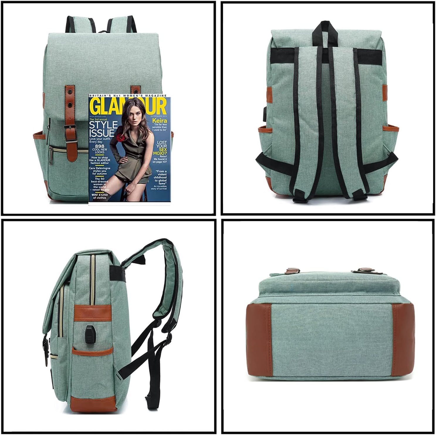 Vintage Laptop Backpack with USB Charging Port