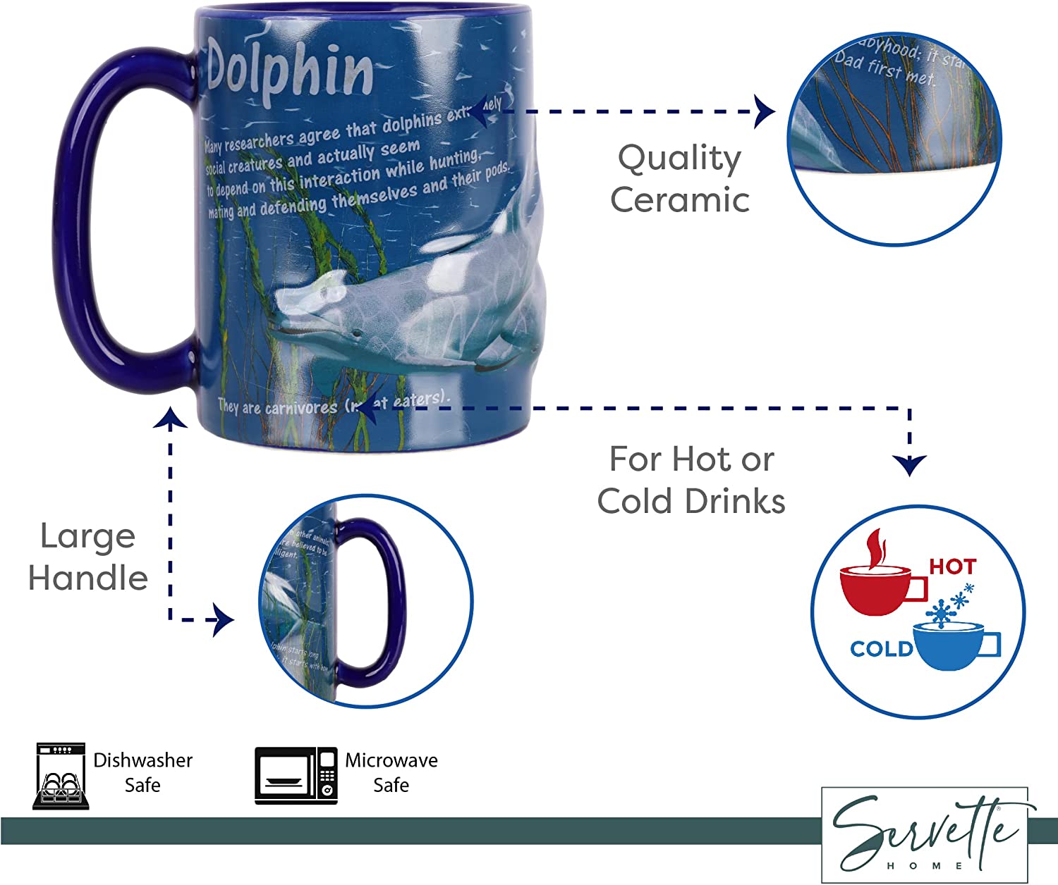 Dolphin 3D Large Mug 22oz - Dark Blue