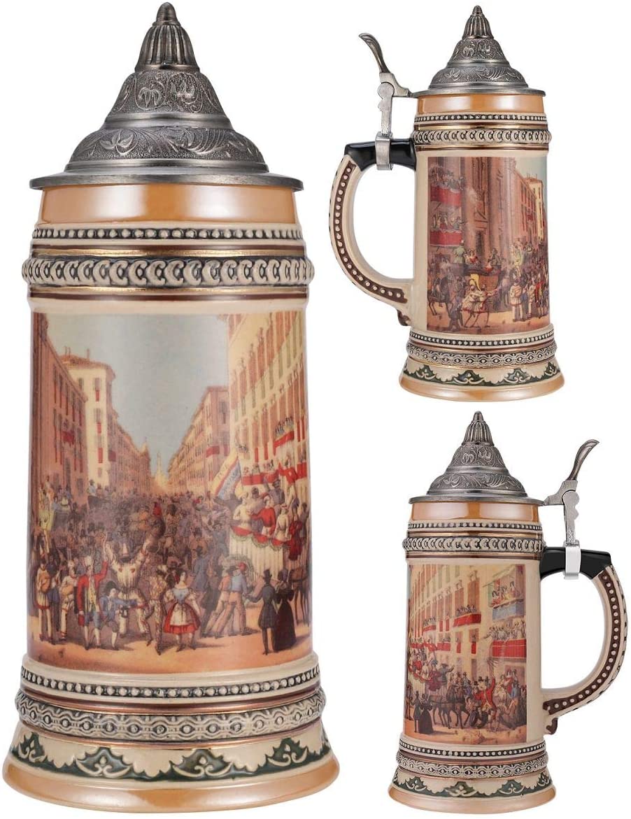 Ceramic German Beer Stein with Metal Lid