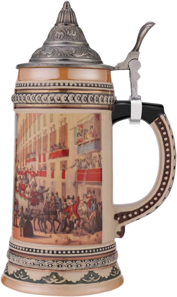 Ceramic German Beer Stein with Metal Lid