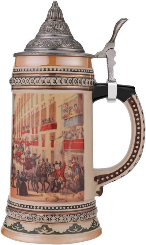 Ceramic German Beer Stein with Metal Lid
