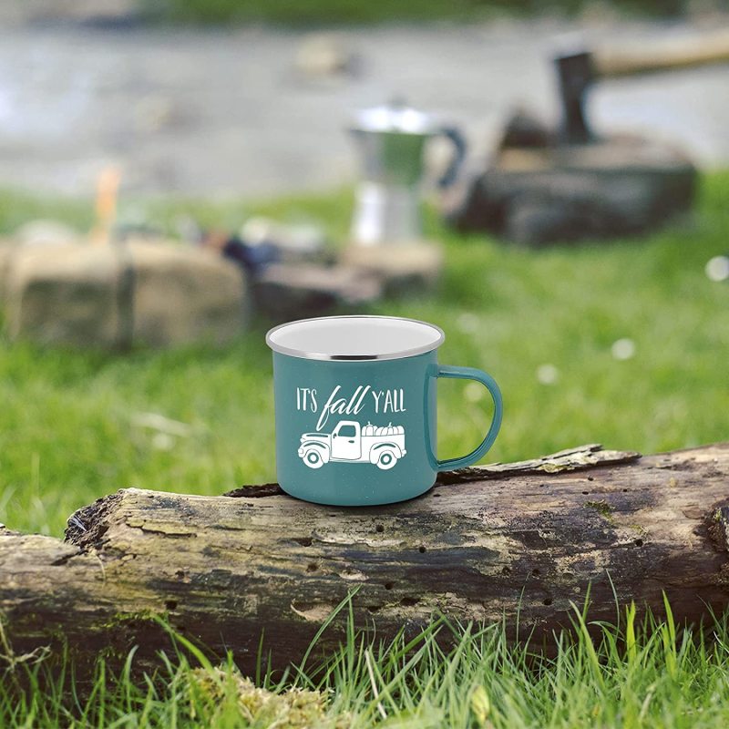 Fall Truck Enamel Camping Coffee Mug