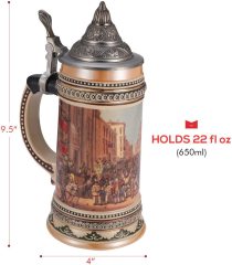 Ceramic German Beer Stein with Metal Lid