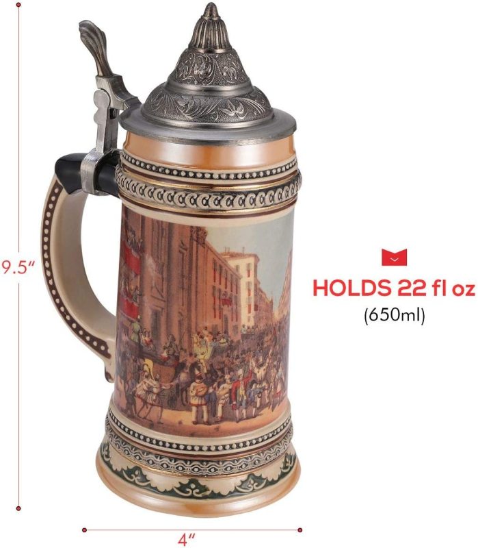 Ceramic German Beer Stein with Metal Lid