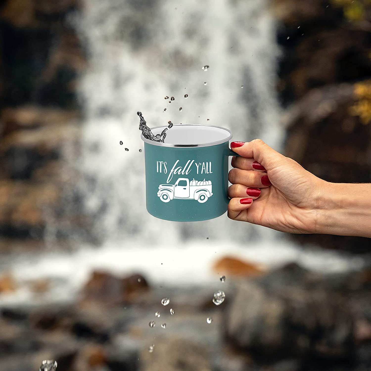 Fall Truck Enamel Camping Coffee Mug