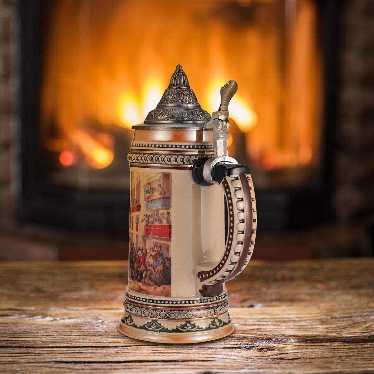 Ceramic German Beer Stein with Metal Lid