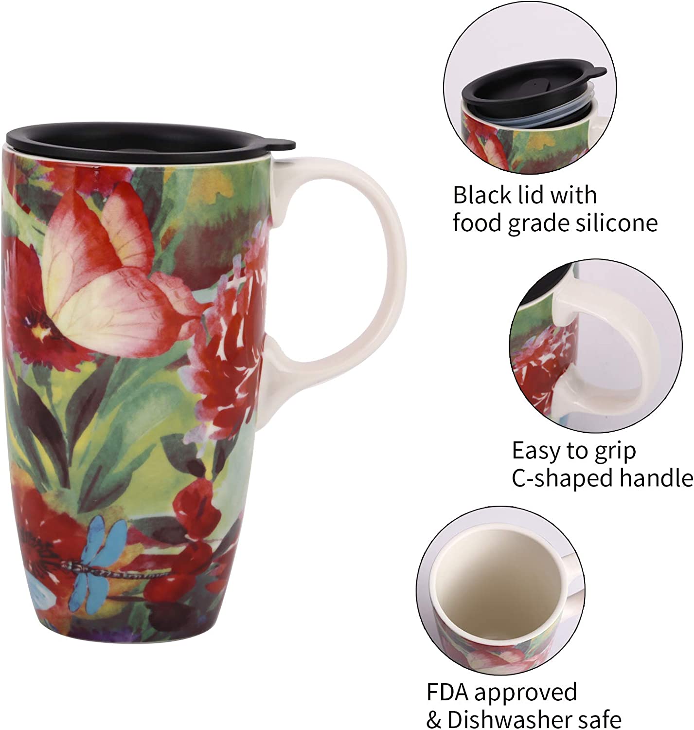 Butterfly and Dragonfly Coffee Ceramic Mug