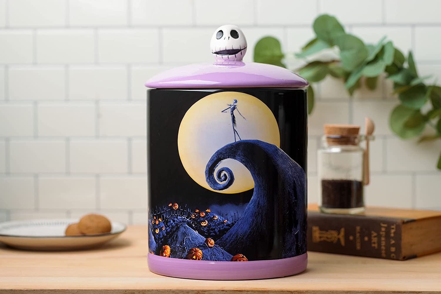Skellington Moon Hill Scene Ceramic Canister