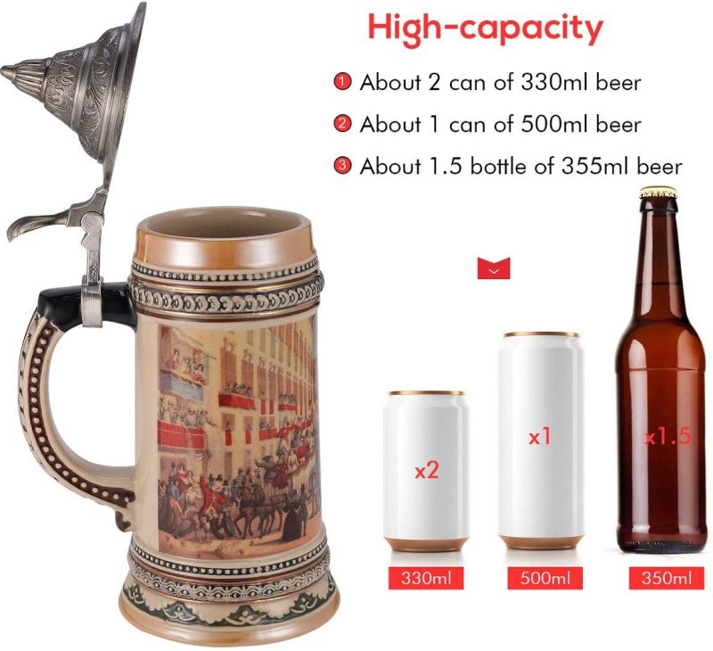 Ceramic German Beer Stein with Metal Lid