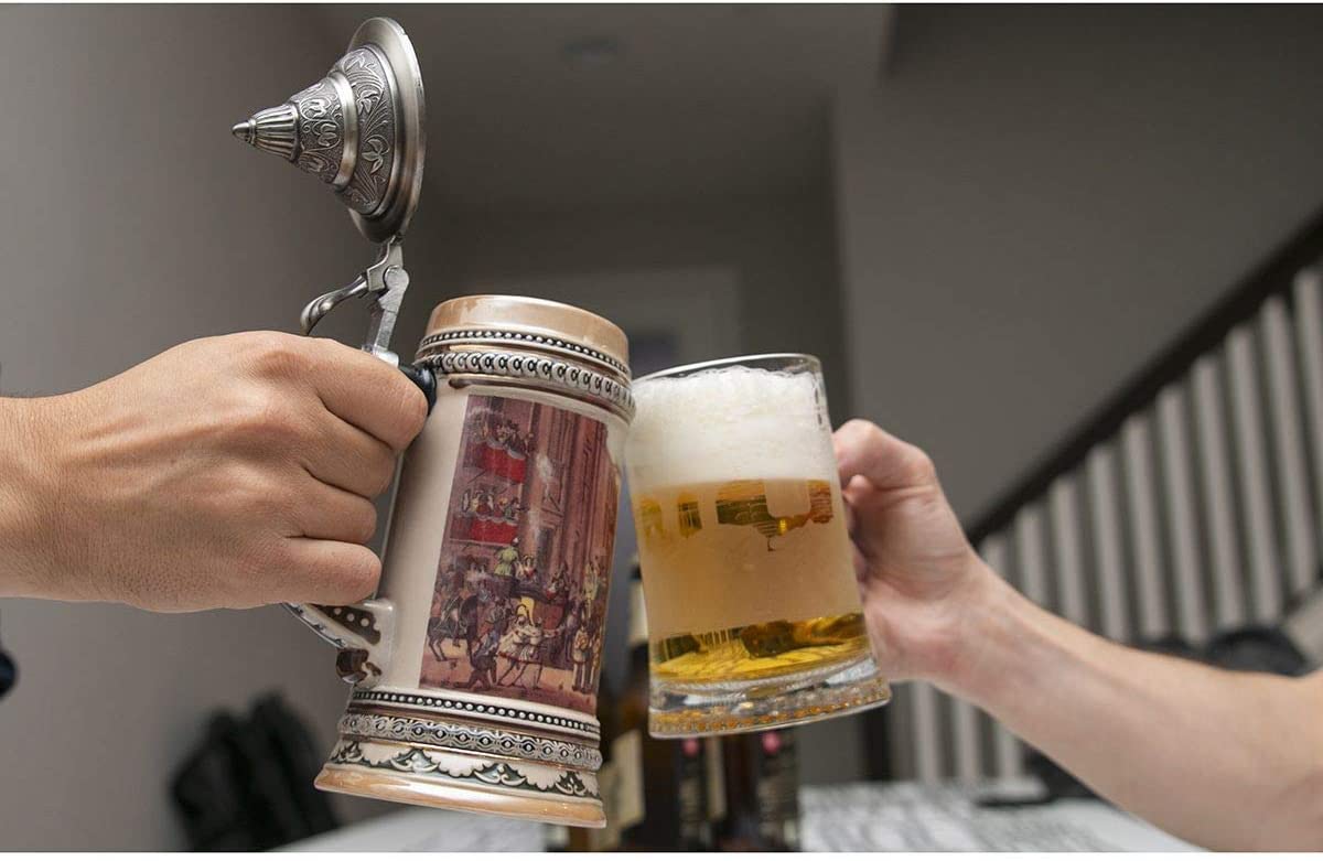 Ceramic German Beer Stein with Metal Lid