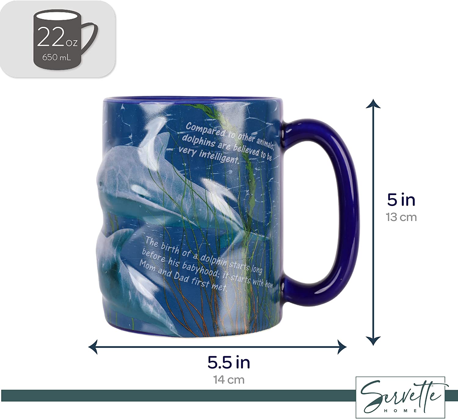 Dolphin 3D Large Mug 22oz - Dark Blue