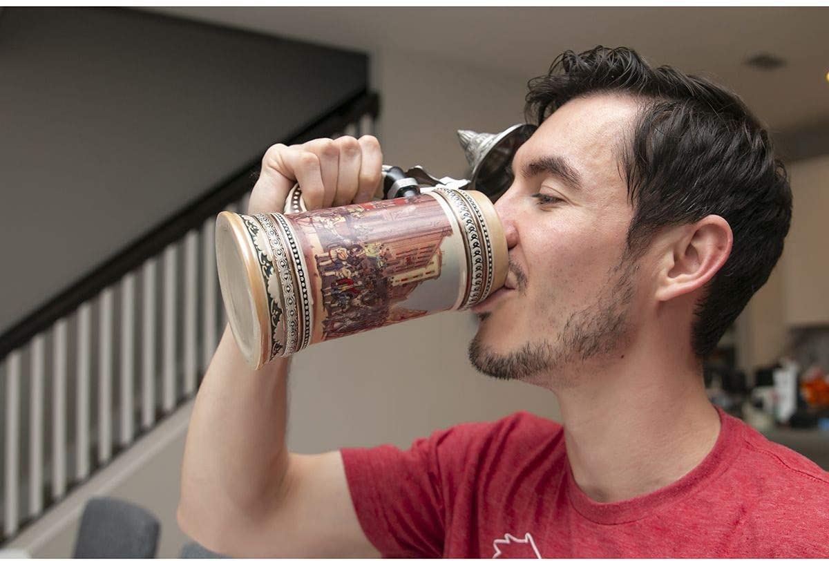 Ceramic German Beer Stein with Metal Lid