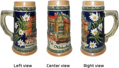 German Street Scene Engraved Ceramic Beer Stein