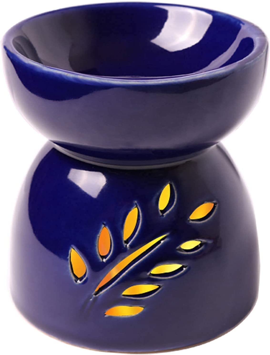 Classic Leaf Carving Blue Ceramic Essential Oil Burner