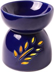 Classic Leaf Carving Blue Ceramic Essential Oil Burner