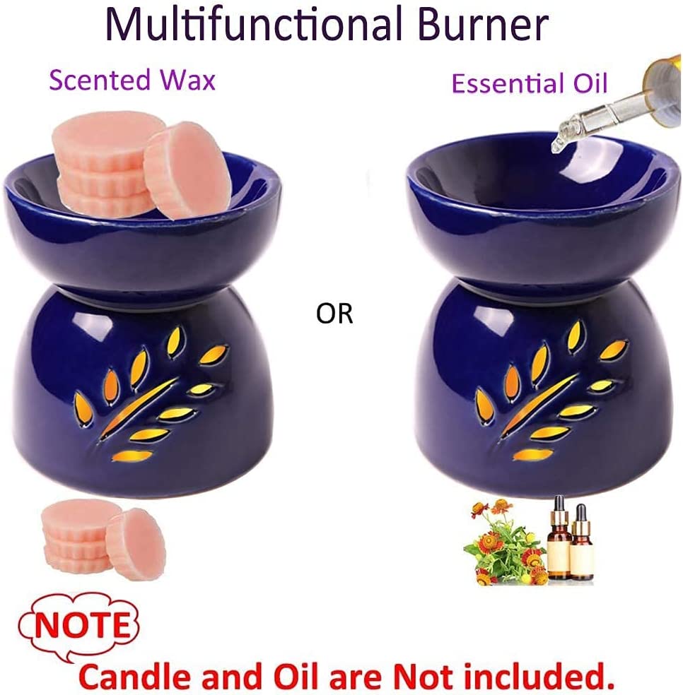 Classic Leaf Carving Blue Ceramic Essential Oil Burner
