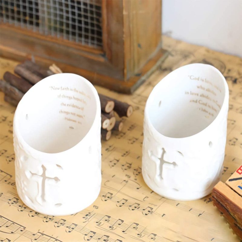 Ceramic Christian Cross Tealight Candle Holder