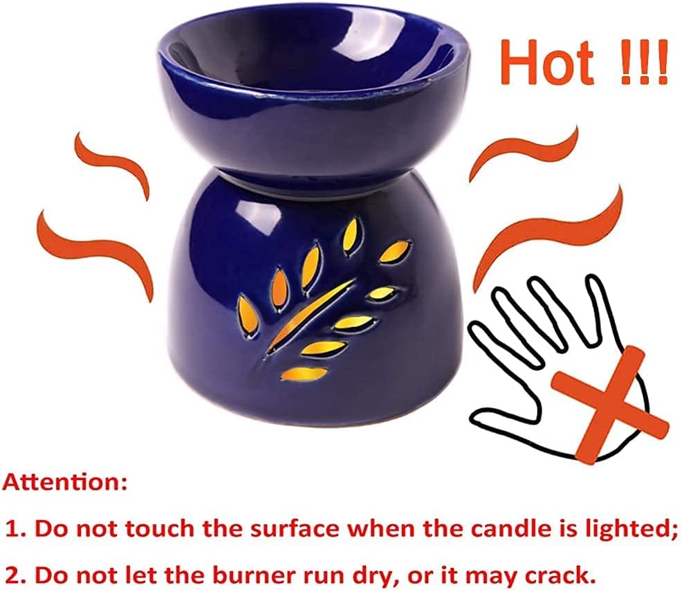 Classic Leaf Carving Blue Ceramic Essential Oil Burner