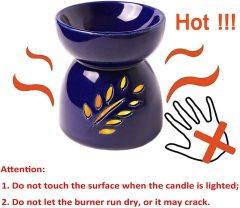 Classic Leaf Carving Blue Ceramic Essential Oil Burner