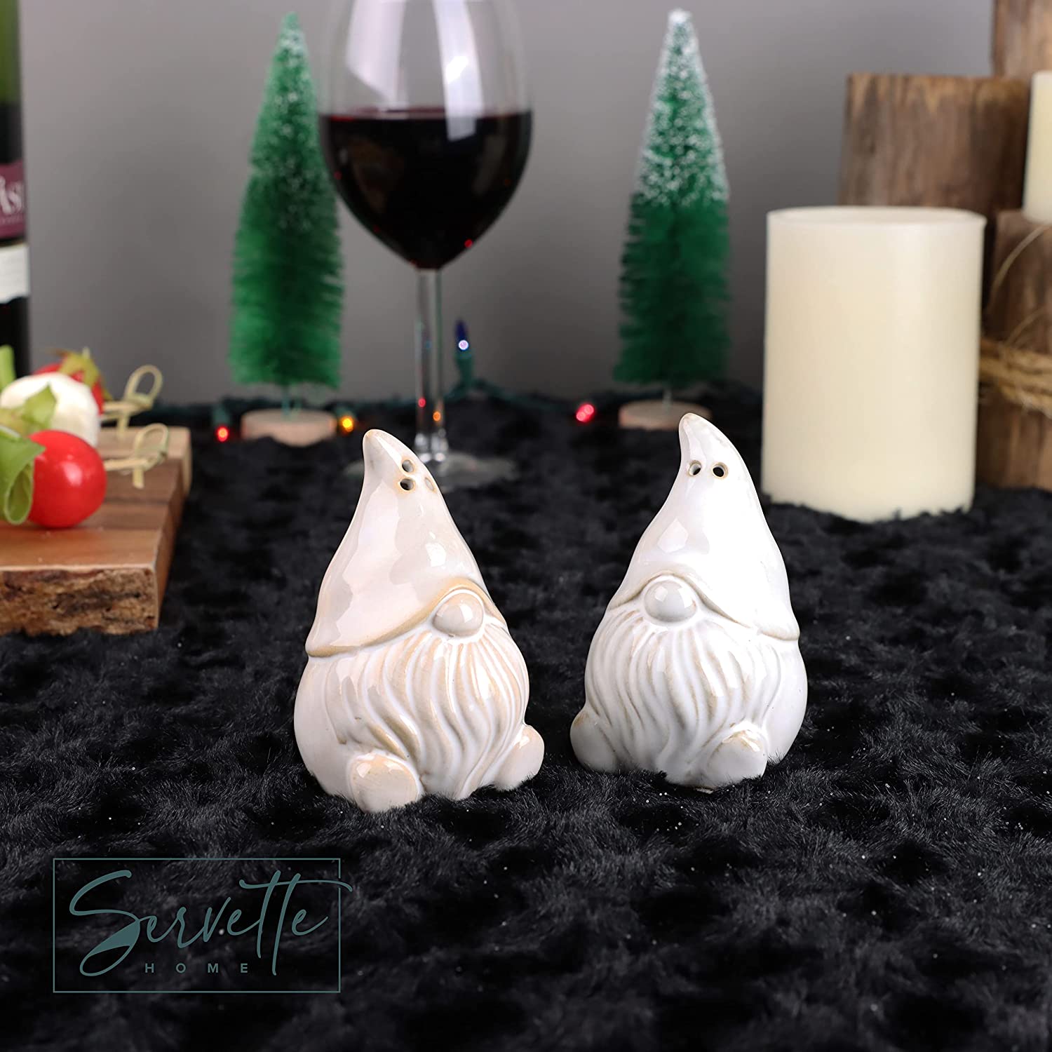 Gnome Salt and Pepper Shakers Christmas Gnome with Hat Over Eyes