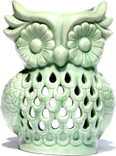 Classic Leaf Carving Blue Ceramic Essential Oil Burner