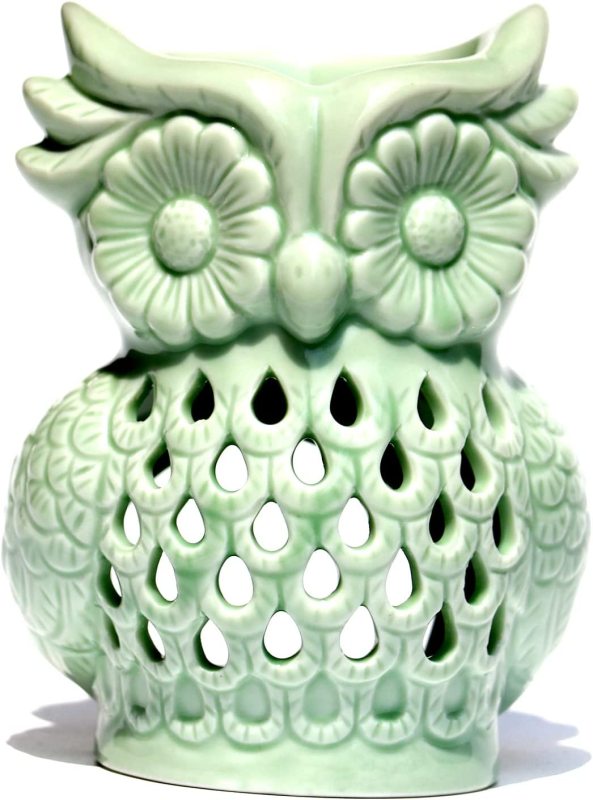Classic Leaf Carving Blue Ceramic Essential Oil Burner