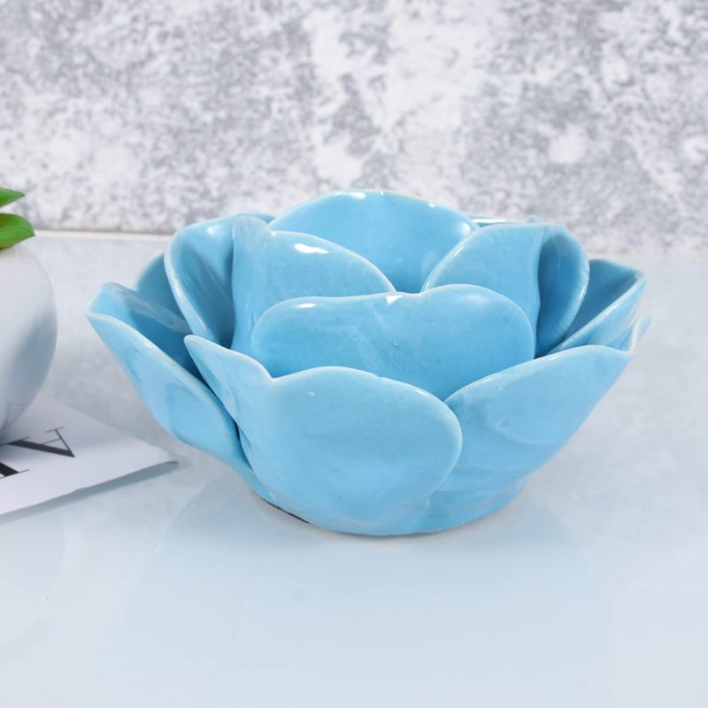 Ceramic Lights Holder Candlesticks- Lotus Blue