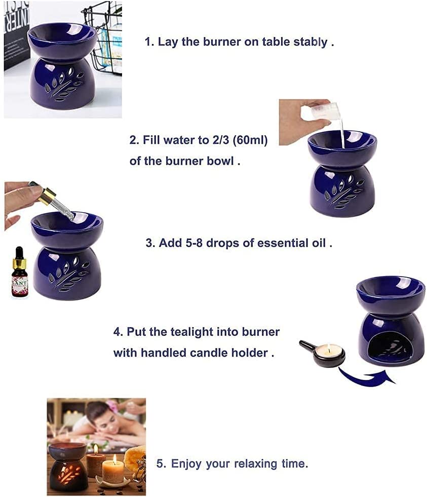 Classic Leaf Carving Blue Ceramic Essential Oil Burner