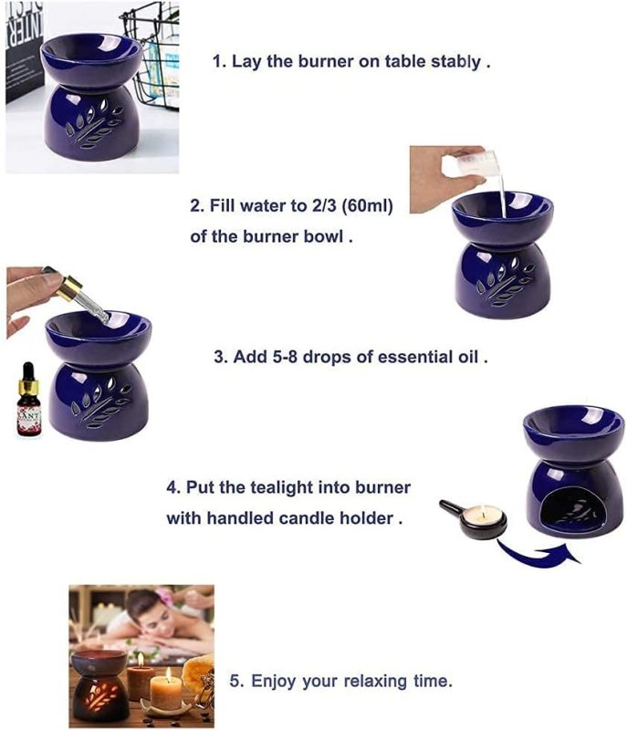 Classic Leaf Carving Blue Ceramic Essential Oil Burner