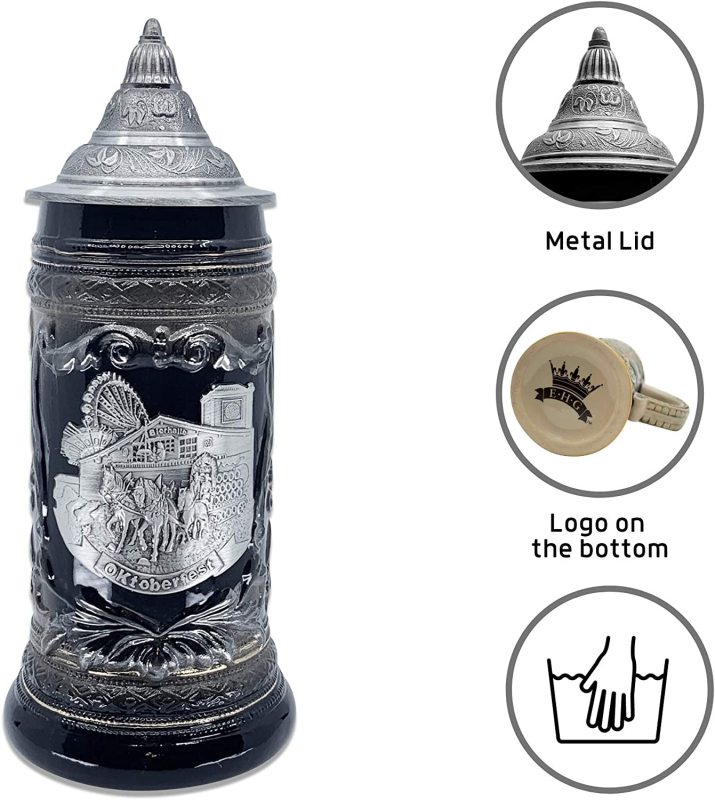1 Liter Charcoal Black Oktoberfest Beer Mug