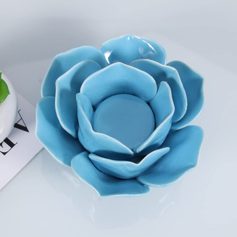 Ceramic Lights Holder Candlesticks- Lotus Blue