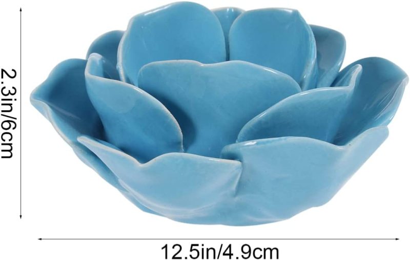 Ceramic Lights Holder Candlesticks- Lotus Blue