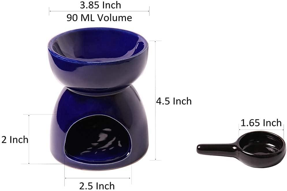 Classic Leaf Carving Blue Ceramic Essential Oil Burner
