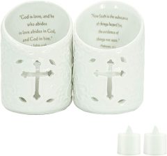 Ceramic Christian Cross Tealight Candle Holder