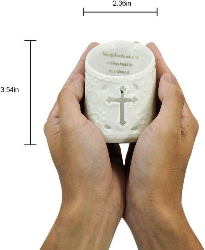 Ceramic Christian Cross Tealight Candle Holder