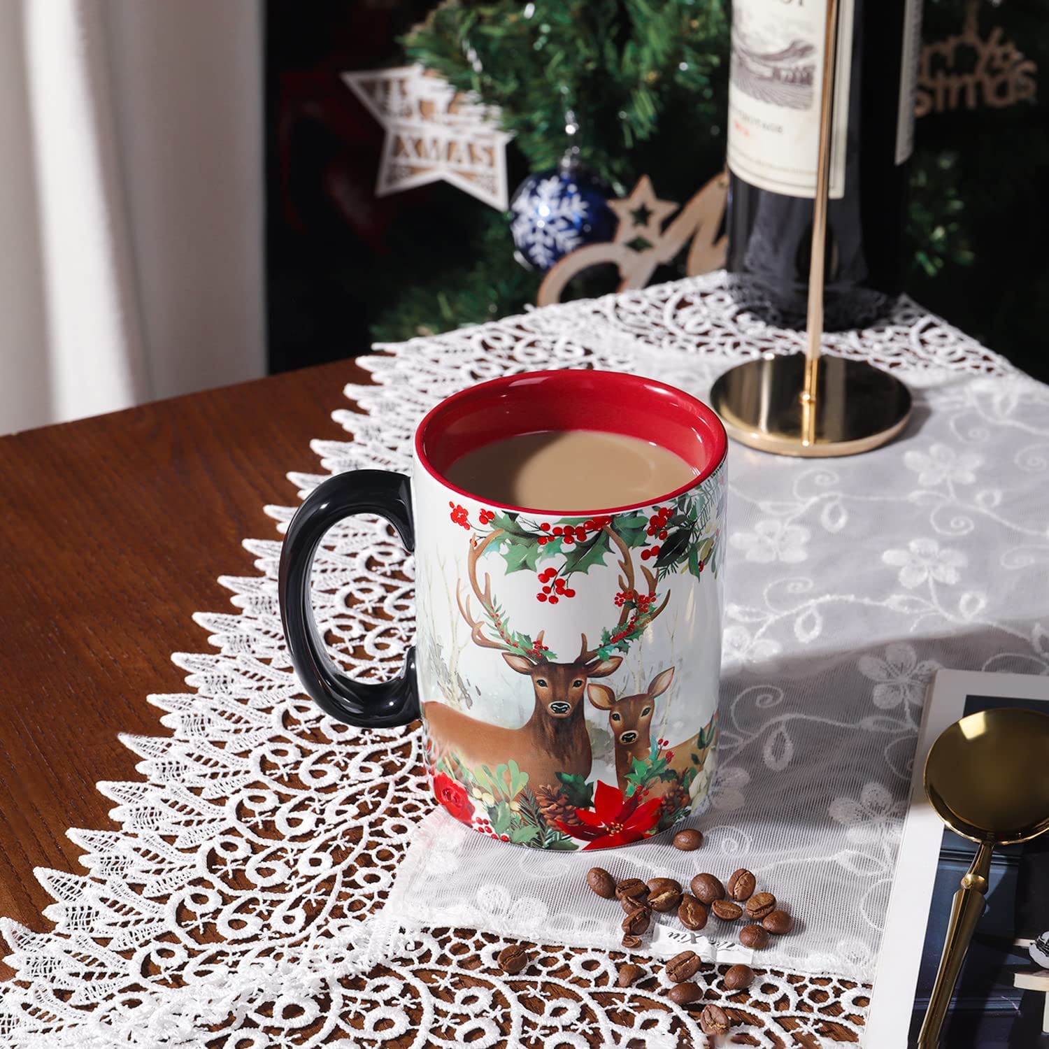 Christmas Mug Ceramic Coffee Mug Deer Mug with Handle Large Tea Cup Personalized Christmas Gift 18oz