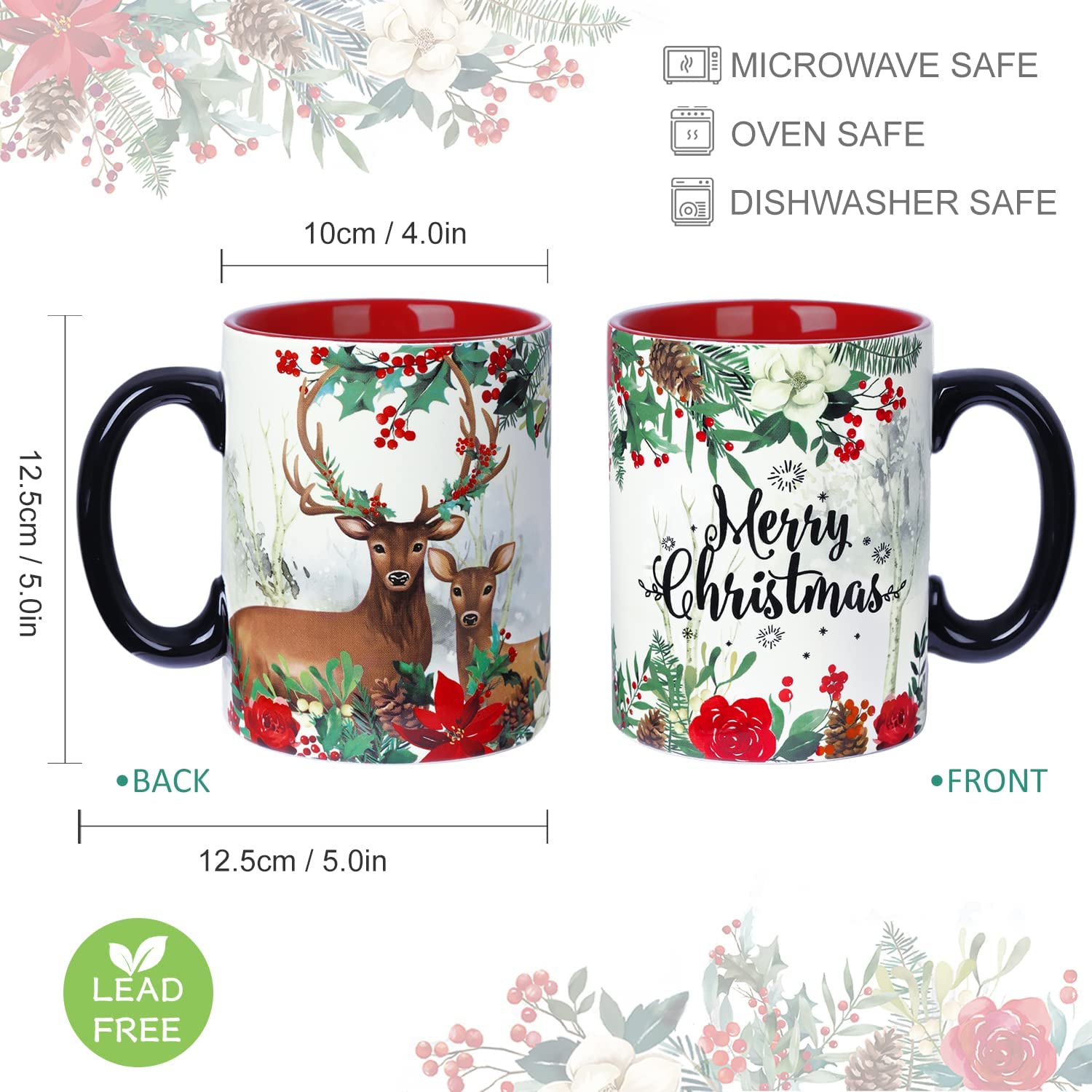 Christmas Mug Ceramic Coffee Mug Deer Mug with Handle Large Tea Cup Personalized Christmas Gift 18oz