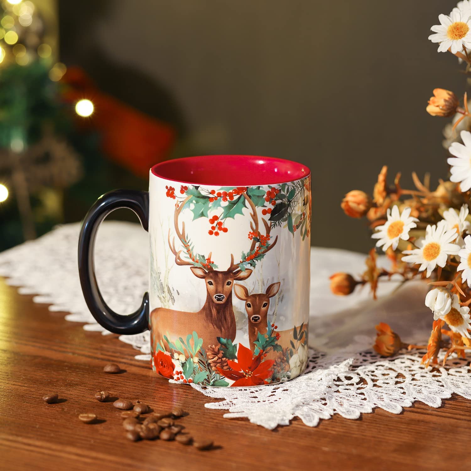 Christmas Mug Ceramic Coffee Mug Deer Mug with Handle Large Tea Cup Personalized Christmas Gift 18oz