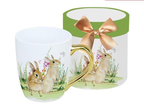Easter Mug Easter Egg Bunny Floral Coffee Mug Colorful Rabbit Flower Carrot Ceramic Drinking Cup with Handle for Spring Party Supplies Table Centerpieces, 12oz