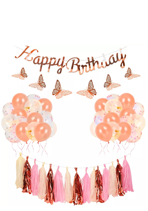 Rose Gold and Pink Birthday Party Decorations Set