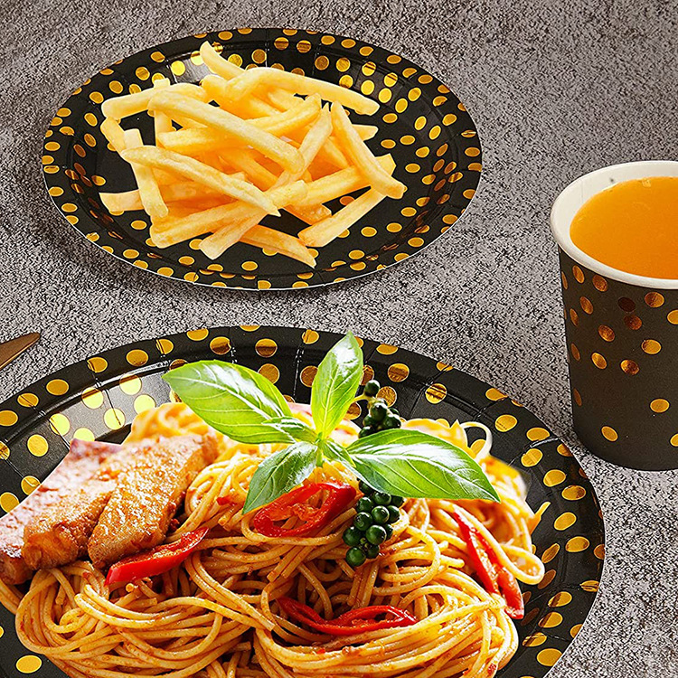 Gold dot disposable plates cups and napkins birthday party supplies tableware Sets Party Decorations Supplies