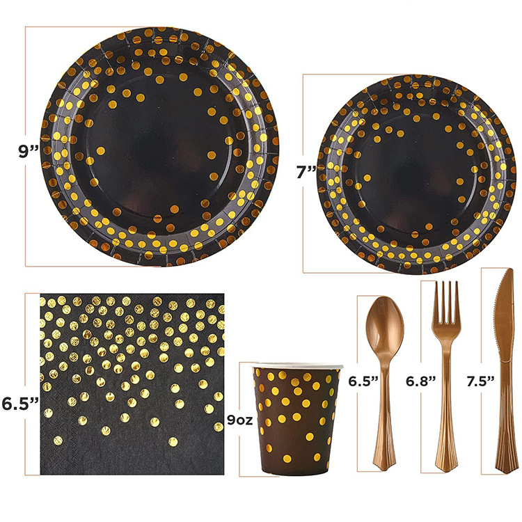 Gold dot disposable plates cups and napkins birthday party supplies tableware Sets Party Decorations Supplies