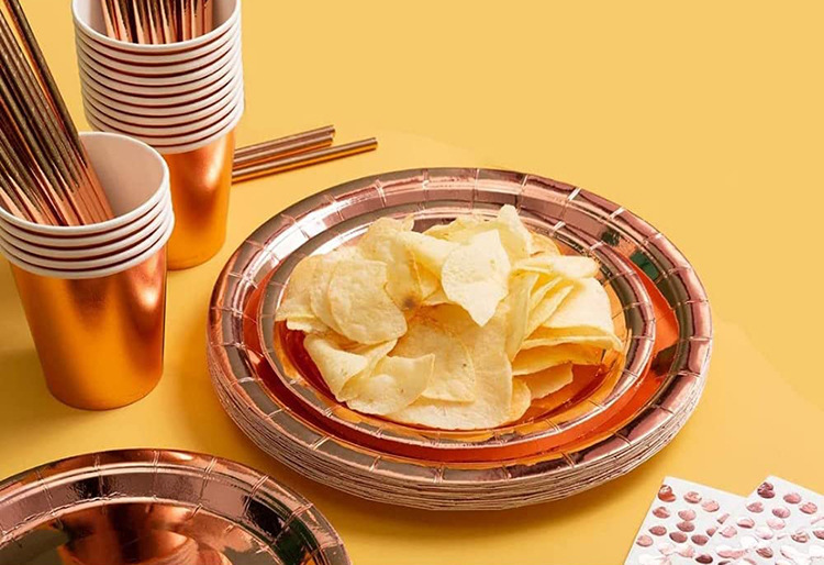 Hot Selling Paper Plates Napkins Cups Straws dispoplate Rose Gold Party Supplies Party Disposable Wedding Tableware