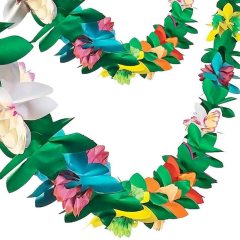 Paper Garland Decorations, 2PCS Hibiscus Garland Tissue Flower Banner Tropical Paper Flowers Luau Party Decorations