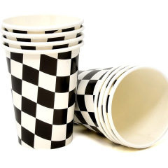 Party Decoration Black and White Tartan Plaid Race Car Paper Tableware Set 24 Guest Kid Birthday Party Customized