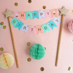 Happy Birthday party decorations kids birthday cake supplies accessories cupcake toppers paper straws