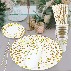 Golden Polka Dots Disposable tableware Paper Plates Party Supplies Birthday and Baptism