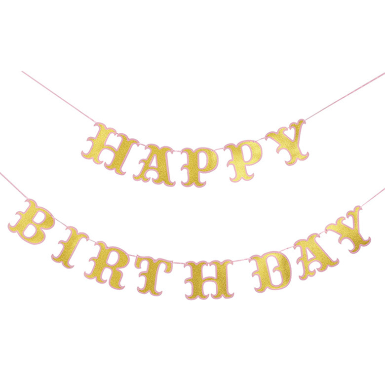 Happy Birthday Banner White & Gold Party Decorations Unique Paper Birthday Bunting Flag Banner